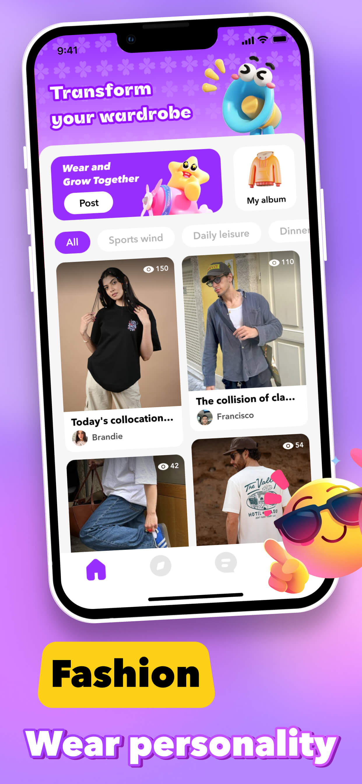 Fashion app interface showing different clothing styles