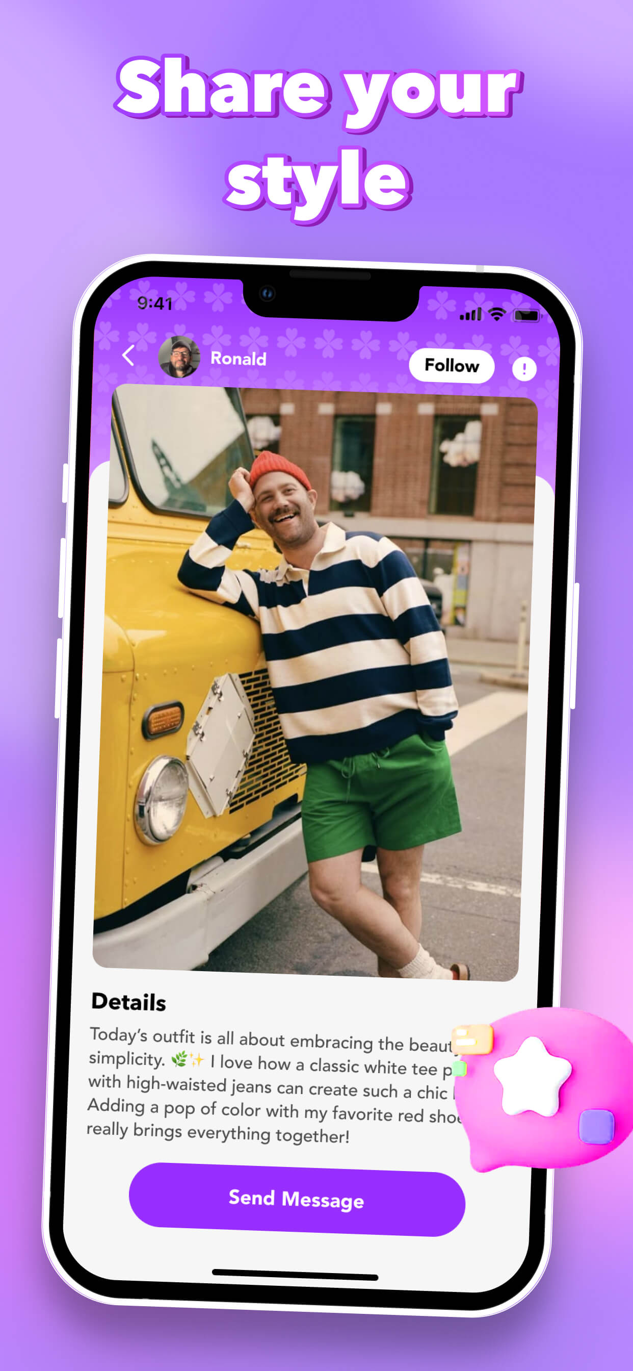 A smartphone screen showing a user's style profile on a social media app.