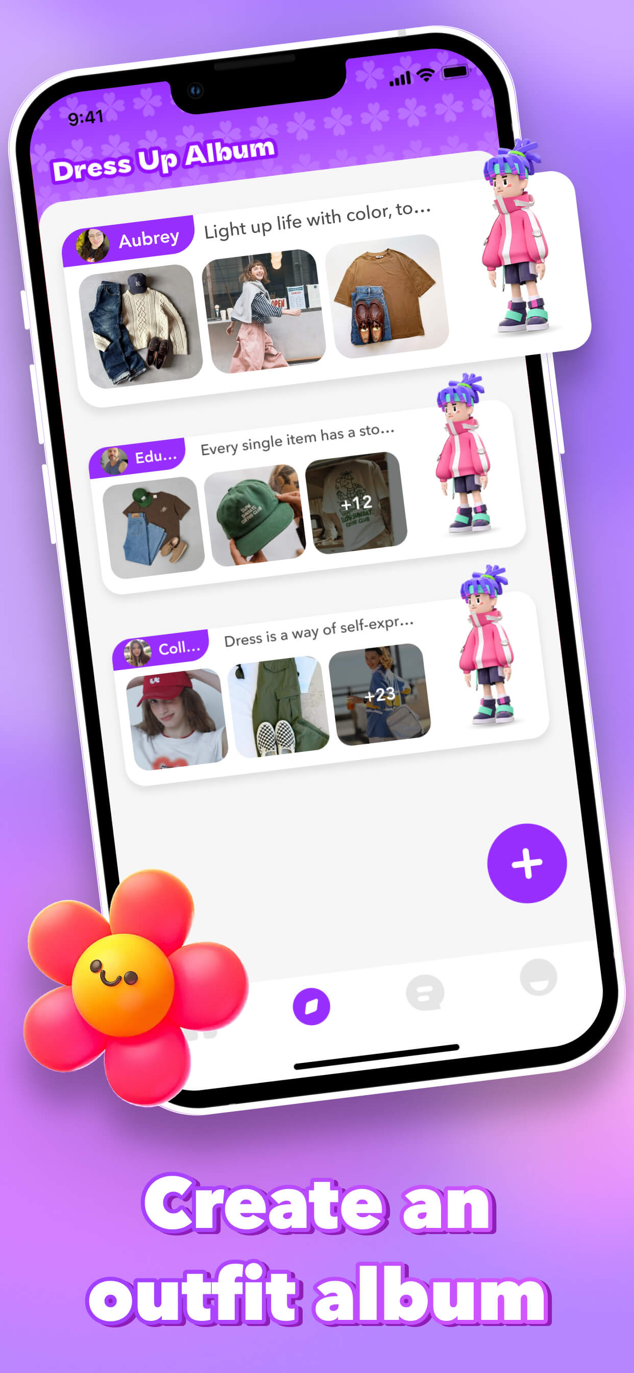 A smartphone screen showing a dress-up album creation app.